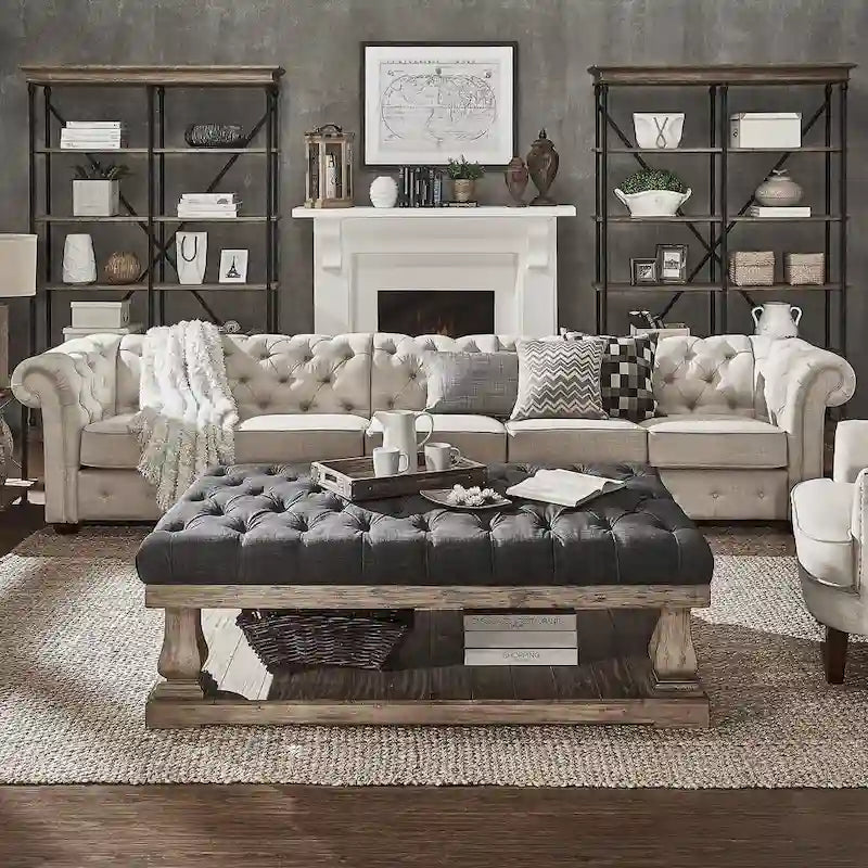 Knightsbridge Beige Linen Tufted Chesterfield Modular Sofa by  Artisan