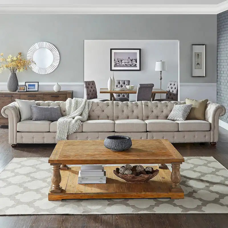 Beige Linen Modular Sofa, 4-6 Seat, 117.6-164.8"W