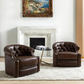 Felipe Modern Genuine Leather Swivel Chair With Tufted Back Set of 2 By