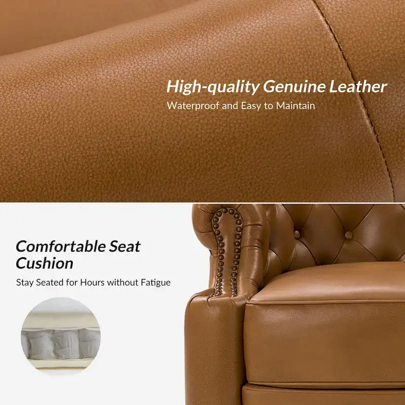 Felipe Modern Genuine Leather Swivel Chair With Tufted Back Set of 2 By
