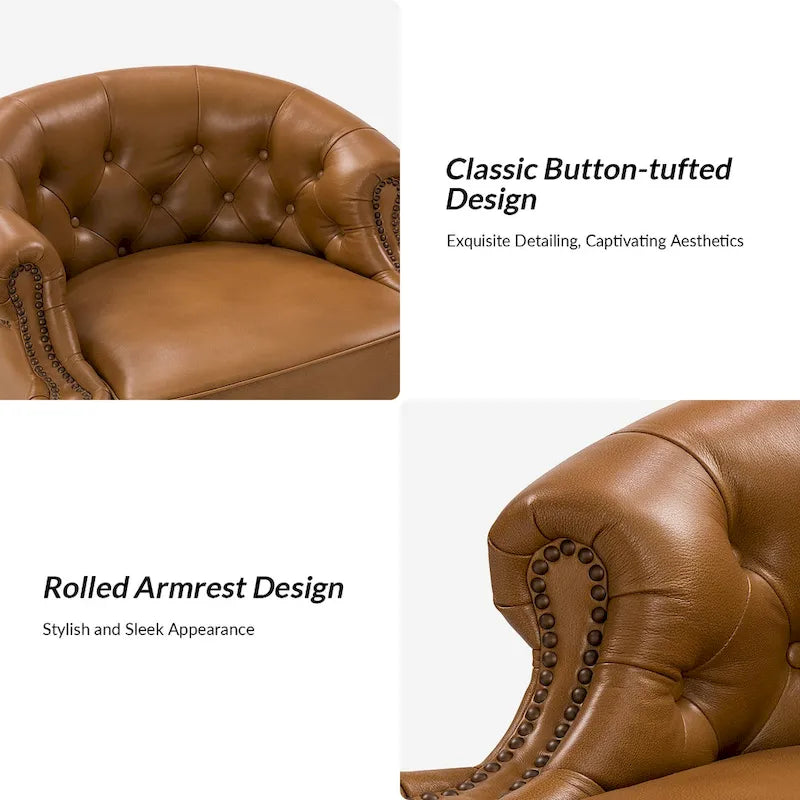 Felipe Modern Genuine Leather Swivel Chair With Tufted Back Set of 2 By