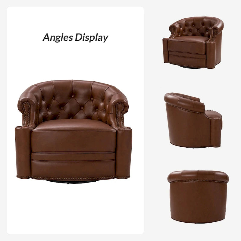 Felipe Modern Genuine Leather Swivel Chair With Tufted Back Set of 2 By