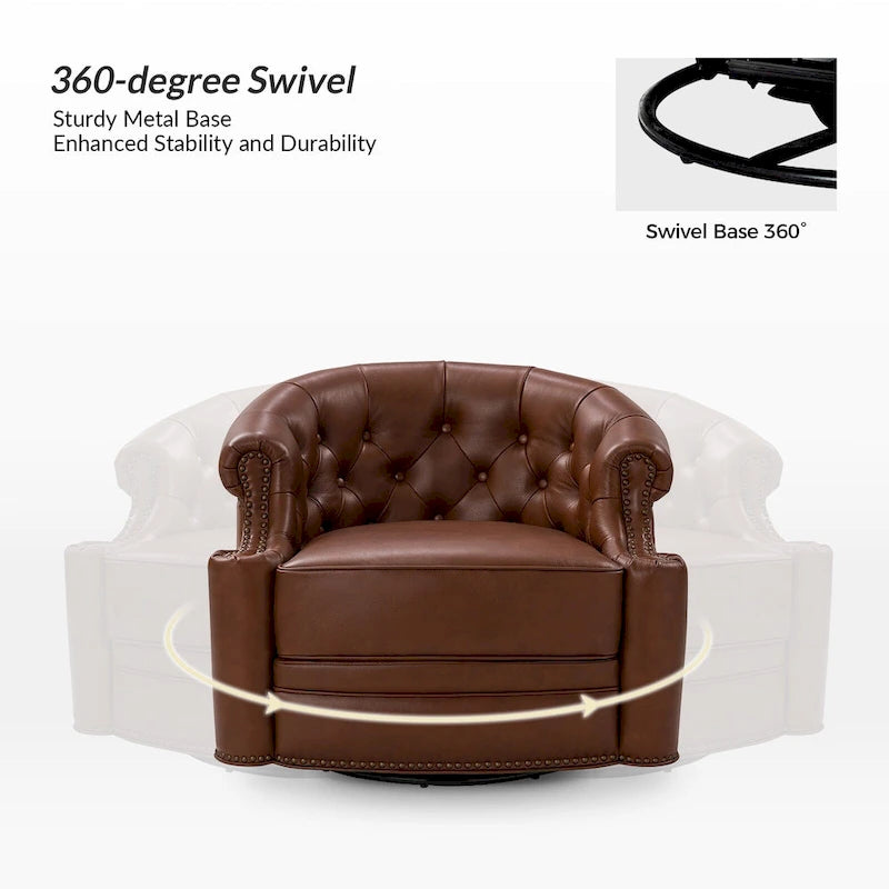 Felipe Modern Genuine Leather Swivel Chair With Tufted Back Set of 2 By