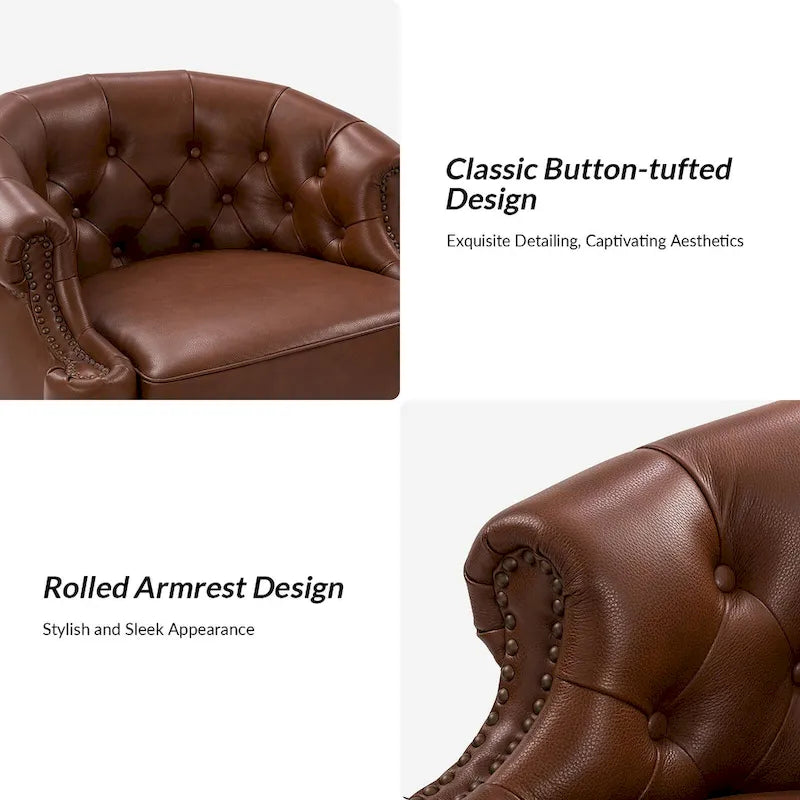 Felipe Modern Genuine Leather Swivel Chair With Tufted Back Set of 2 By