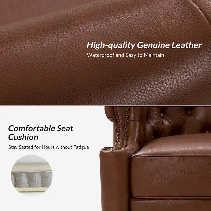 Felipe Modern Genuine Leather Swivel Chair With Tufted Back Set of 2 By