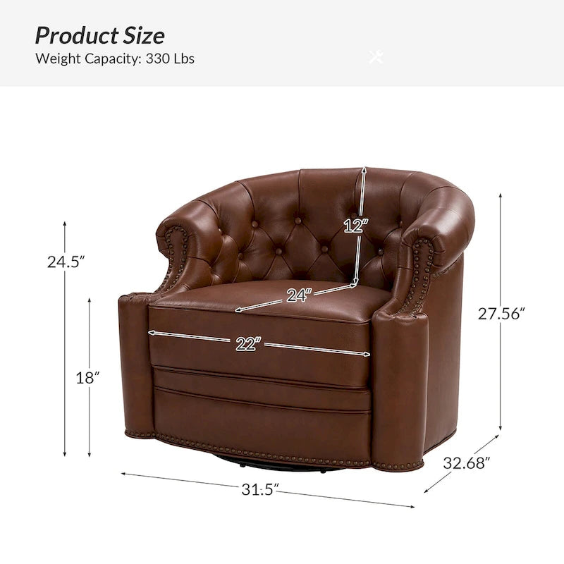 Felipe Modern Genuine Leather Swivel Chair With Tufted Back Set of 2 By