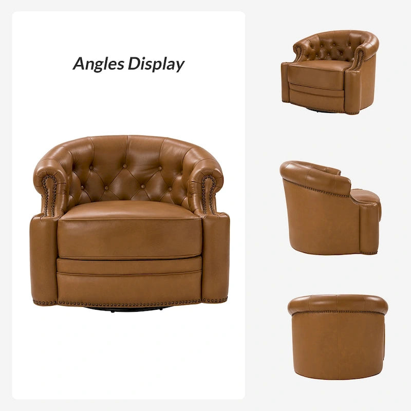 Felipe Modern Genuine Leather Swivel Chair With Tufted Back Set of 2 By