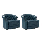 Felipe Modern Genuine Leather Swivel Chair With Tufted Back Set of 2 By