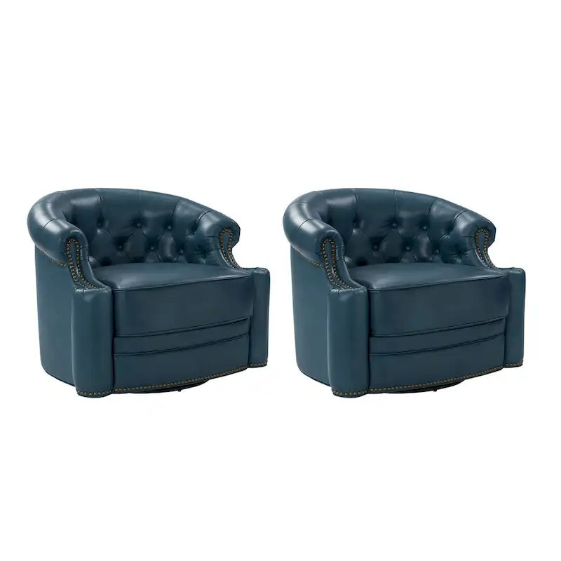 Felipe Modern Genuine Leather Swivel Chair With Tufted Back Set of 2 By