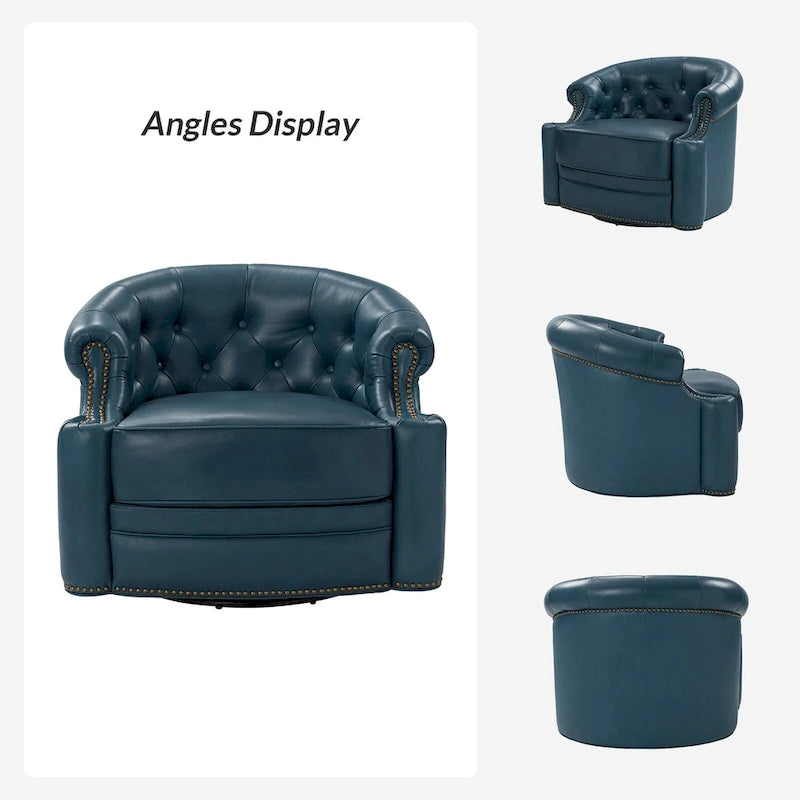 Felipe Modern Genuine Leather Swivel Chair With Tufted Back Set of 2 By