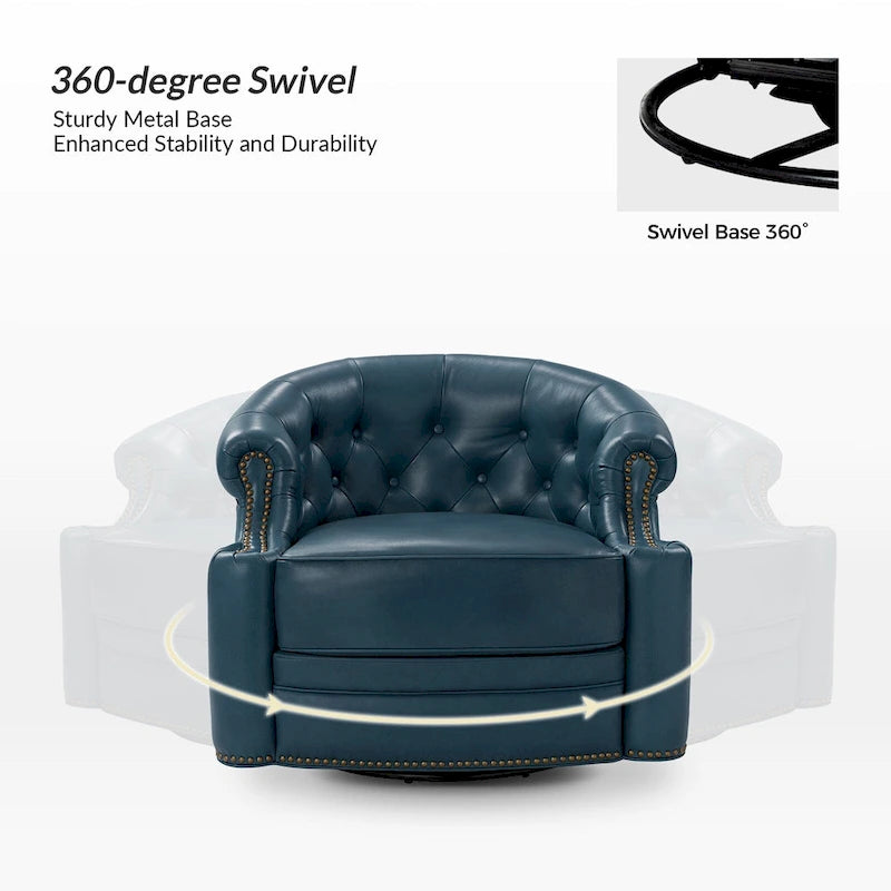 Felipe Modern Genuine Leather Swivel Chair With Tufted Back Set of 2 By