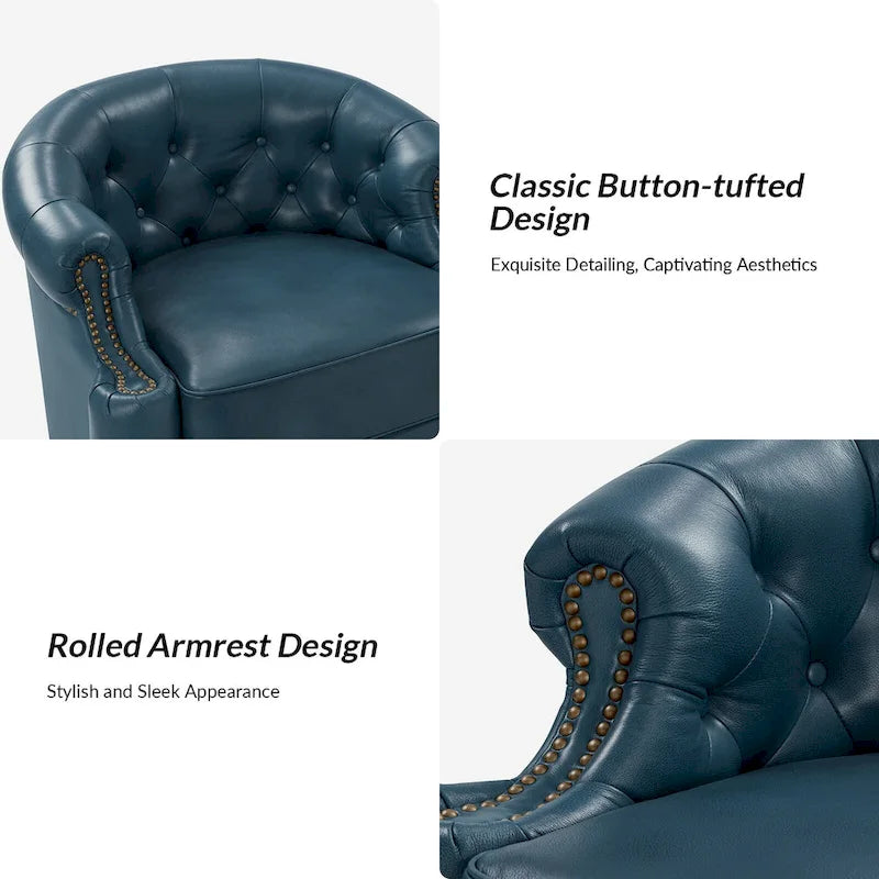 Felipe Modern Genuine Leather Swivel Chair With Tufted Back Set of 2 By