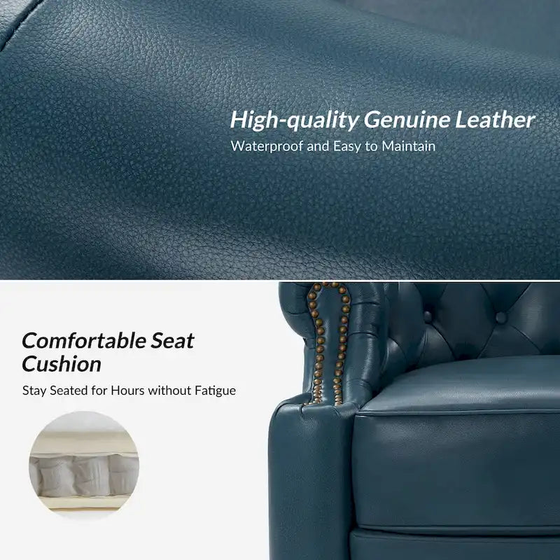 Felipe Modern Genuine Leather Swivel Chair With Tufted Back Set of 2 By