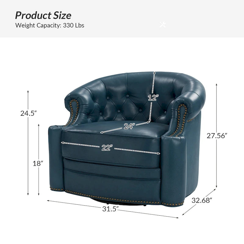 Felipe Modern Genuine Leather Swivel Chair With Tufted Back Set of 2 By