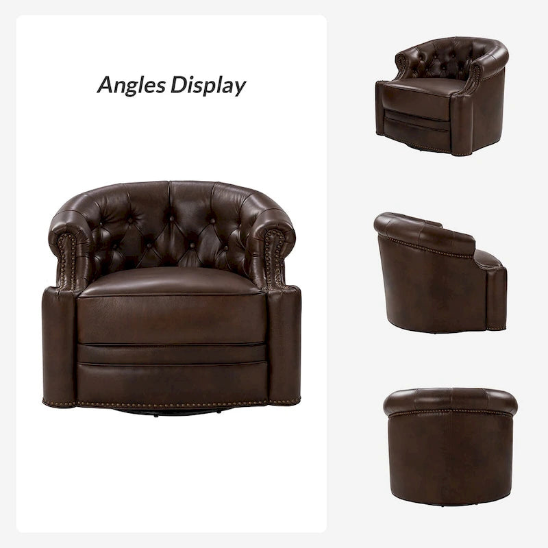 Felipe Modern Genuine Leather Swivel Chair With Tufted Back Set of 2 By