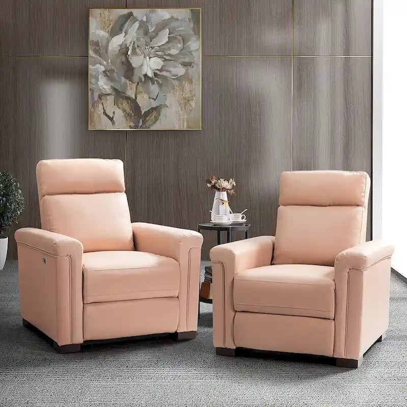 Alicia 34.65 Wide Contemporary Classic Genuine Leather Power Recliner With USB Port (Set of 2)