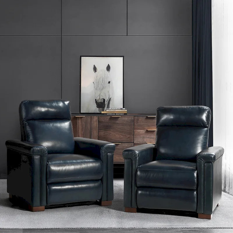 Alicia 34.65 Wide Contemporary Classic Genuine Leather Power Recliner With USB Port (Set of 2)