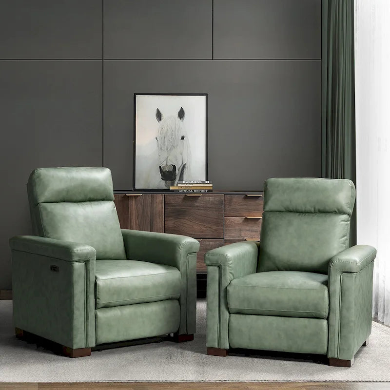 Alicia 34.65 Wide Contemporary Classic Genuine Leather Power Recliner With USB Port (Set of 2)