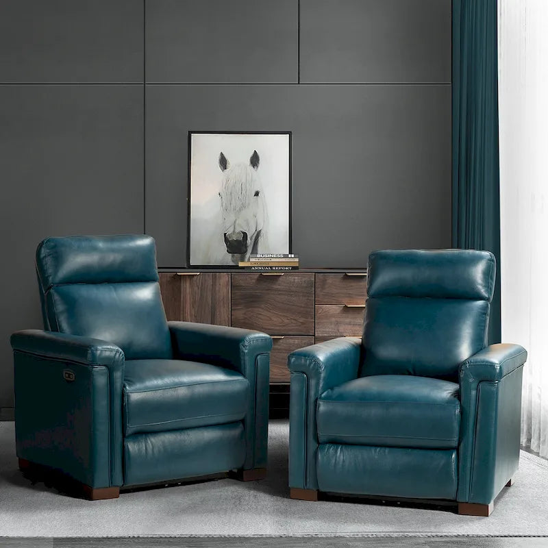 Alicia 34.65 Wide Contemporary Classic Genuine Leather Power Recliner With USB Port (Set of 2)