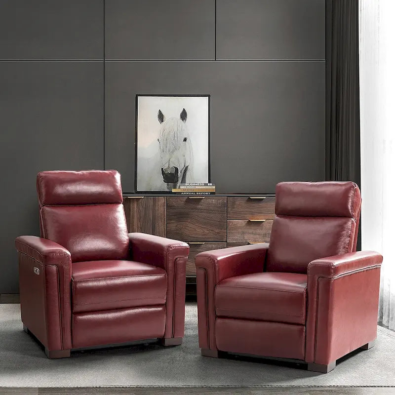 Alicia 34.65 Wide Contemporary Classic Genuine Leather Power Recliner With USB Port (Set of 2)