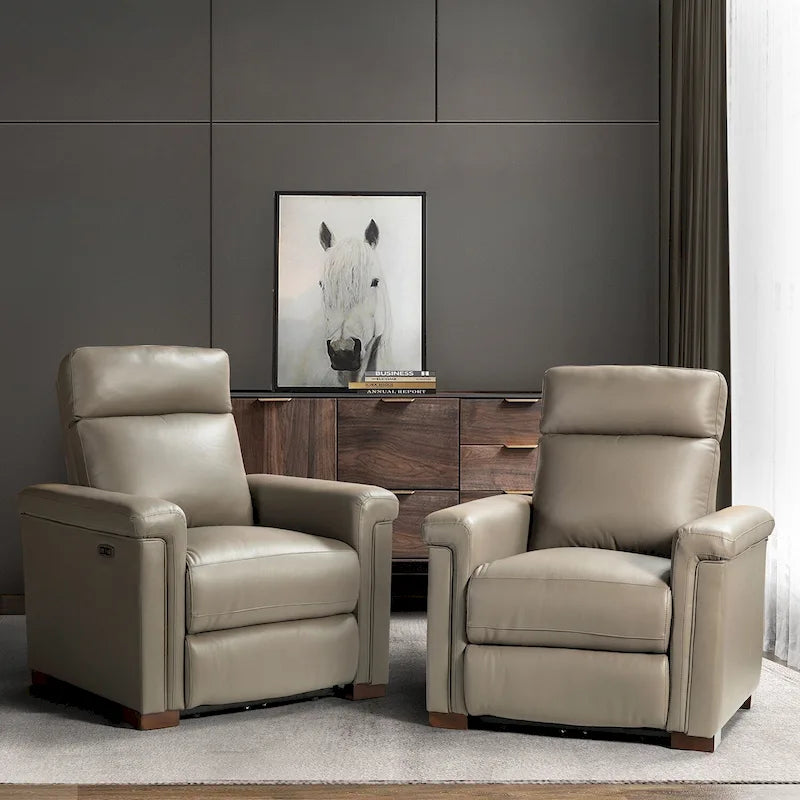 Alicia 34.65 Wide Contemporary Classic Genuine Leather Power Recliner With USB Port (Set of 2)