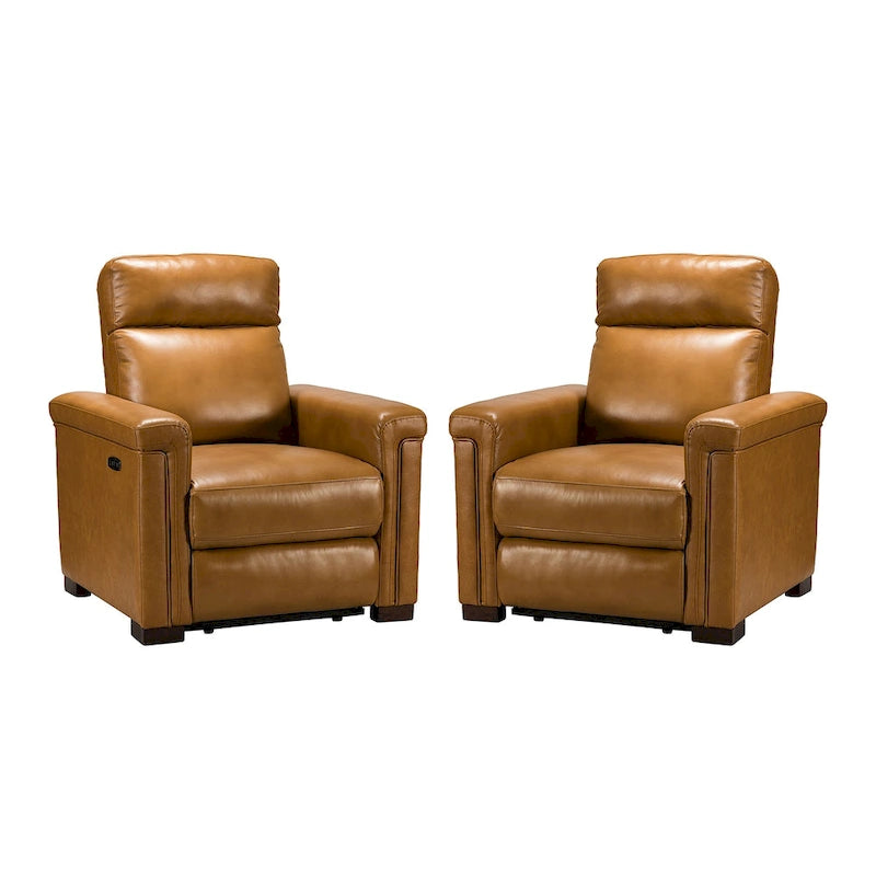 Alicia 34.65 Wide Contemporary Classic Genuine Leather Power Recliner With USB Port (Set of 2)