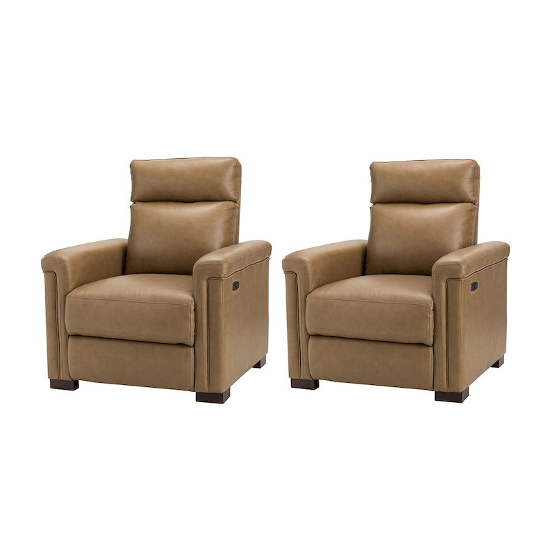 Alicia 34.65 Wide Contemporary Classic Genuine Leather Power Recliner With USB Port (Set of 2)
