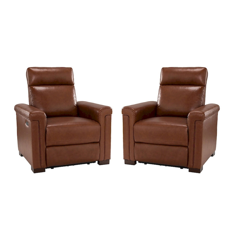 Alicia 34.65 Wide Contemporary Classic Genuine Leather Power Recliner With USB Port (Set of 2)
