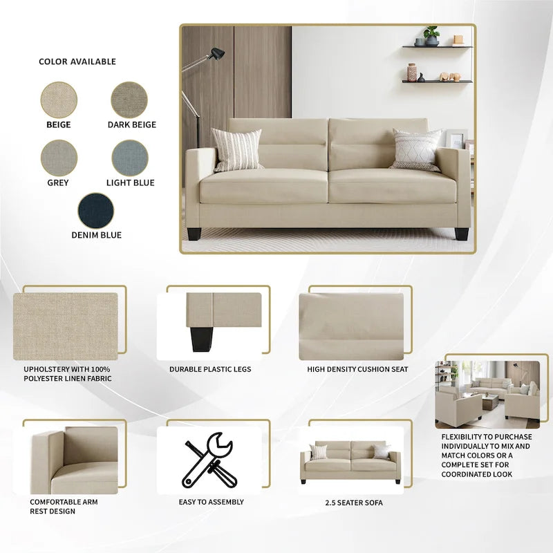 Clean and Minimalist Linen Upholstered Sofa