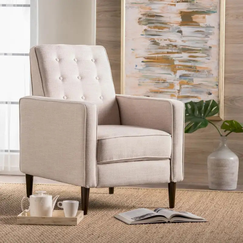 Mid-Century Button Tufted Fabric Recliner, 27"W