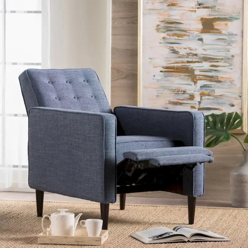 Mid-Century Button Tufted Fabric Recliner, 27"W