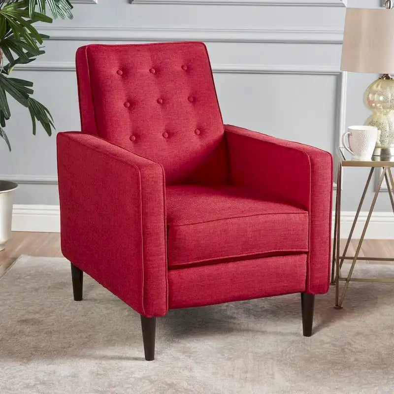 Mid-Century Button Tufted Fabric Recliner, 27"W