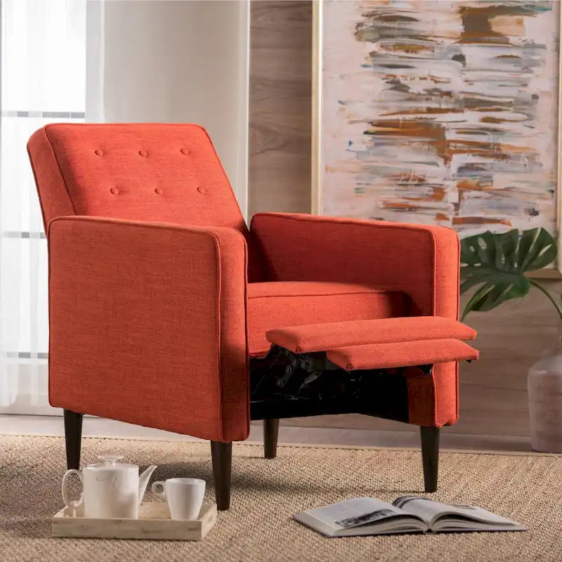 Mid-Century Button Tufted Fabric Recliner, 27"W
