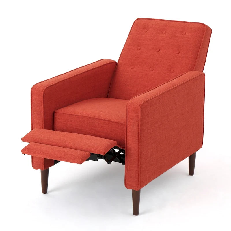 Mid-Century Button Tufted Fabric Recliner, 27"W