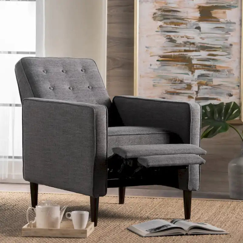 Mid-Century Button Tufted Fabric Recliner, 27"W
