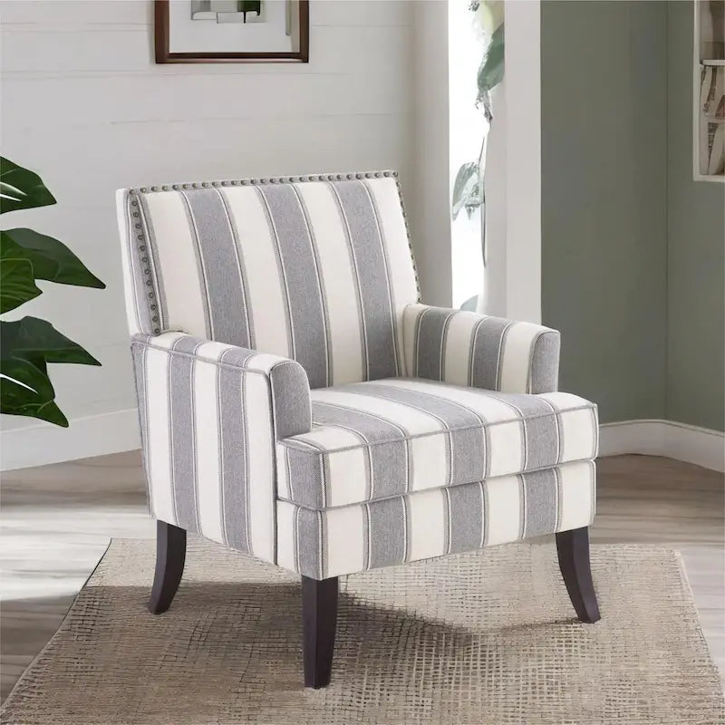 Club Chair Linen Upholstered Accent Armchair with Nailhead Trim and Wood Legs, Rivets design