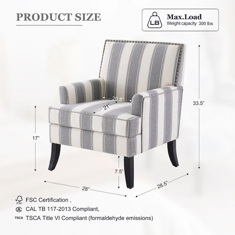 Club Chair Linen Upholstered Accent Armchair with Nailhead Trim and Wood Legs, Rivets design