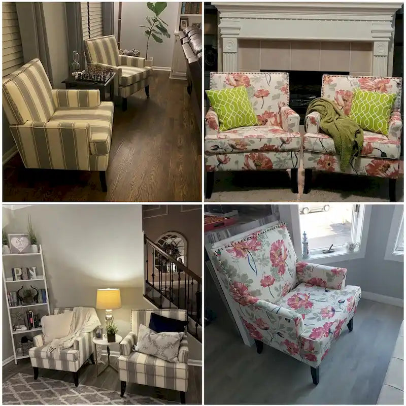 Club Chair Linen Upholstered Accent Armchair with Nailhead Trim and Wood Legs, Rivets design