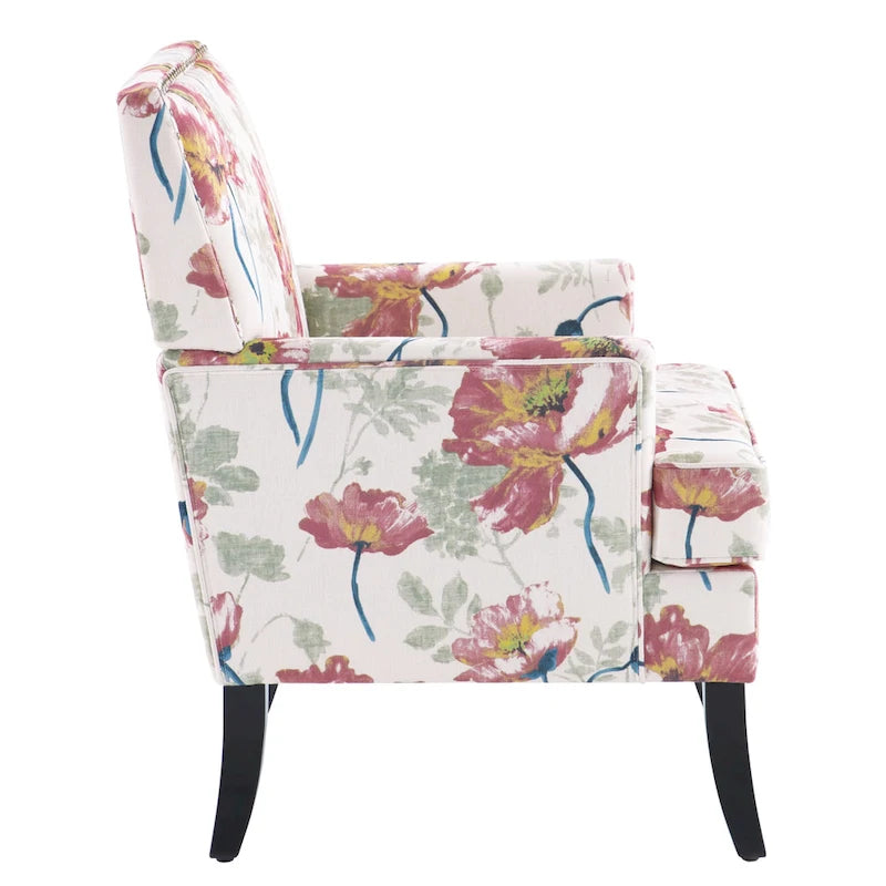 Club Chair Linen Upholstered Accent Armchair with Nailhead Trim and Wood Legs, Rivets design