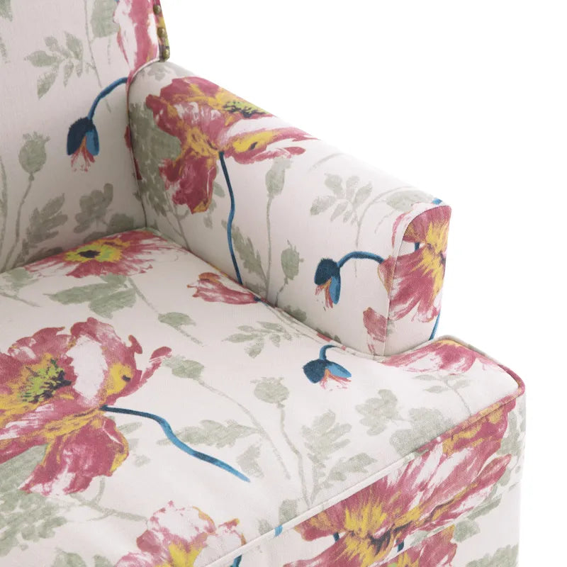 Club Chair Linen Upholstered Accent Armchair with Nailhead Trim and Wood Legs, Rivets design