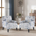 Club Chair Linen Upholstered Accent Armchair with Nailhead Trim and Wood Legs, Rivets design