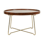 Round Natural Wood And Gold Iron Coffee Table by