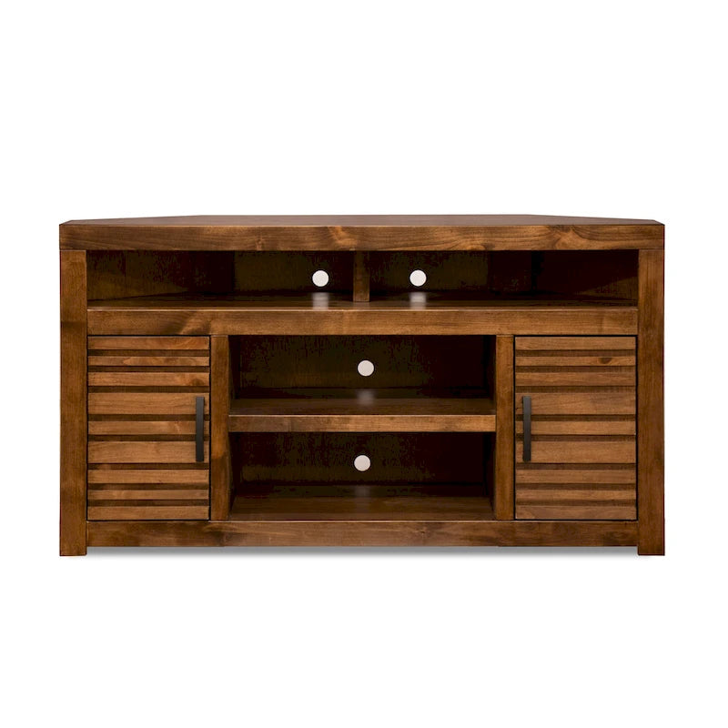 52 inch Corner TV Stand Console for TVs up to 55 inches, No Assembly Required, Whiskey Finish