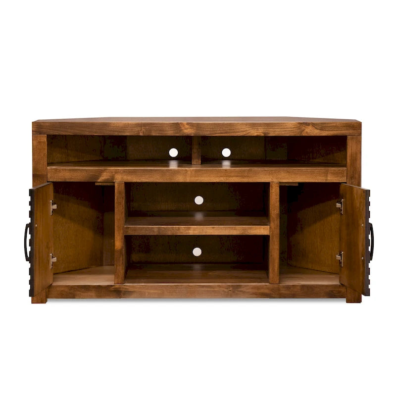 52 inch Corner TV Stand Console for TVs up to 55 inches, No Assembly Required, Whiskey Finish