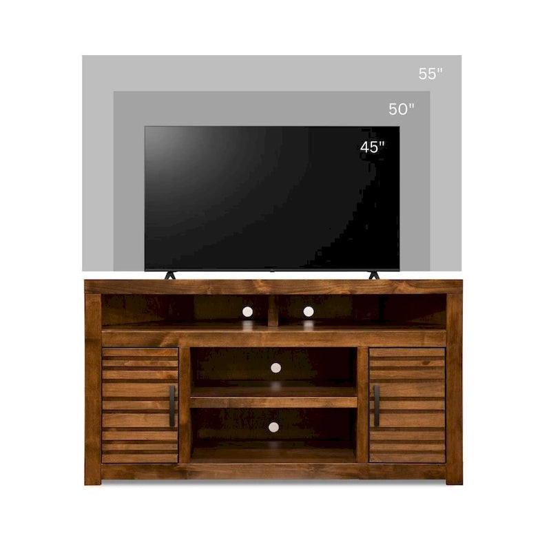52 inch Corner TV Stand Console for TVs up to 55 inches, No Assembly Required, Whiskey Finish
