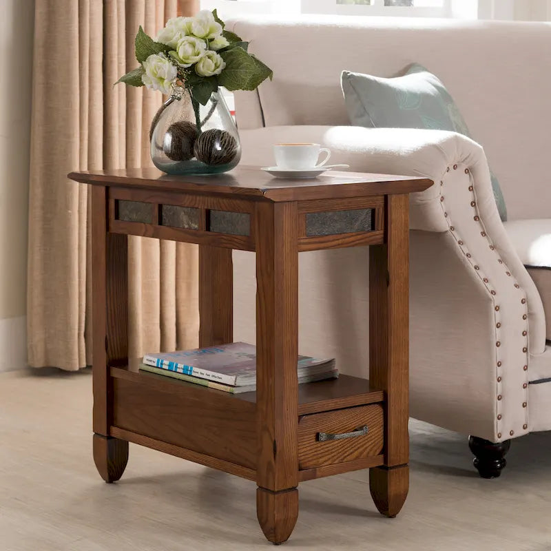  Slatestone One Drawer Side Table with Slate Tile