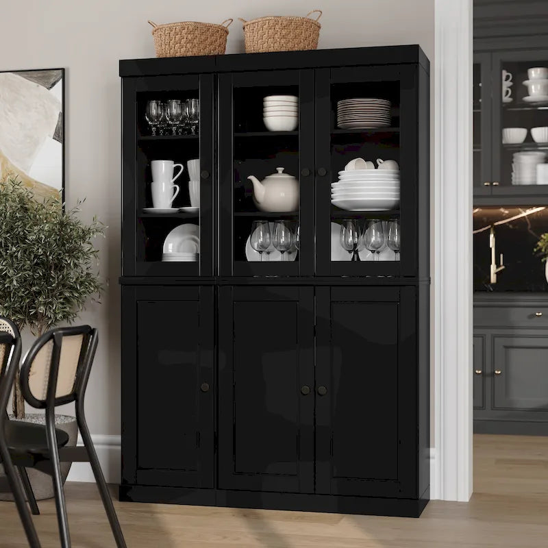 100% Solid Wood 48.5 China Pantry Cabinet with Solid or Clear Glass Doors and Adjustable Shelves - 48.5 x 71.5