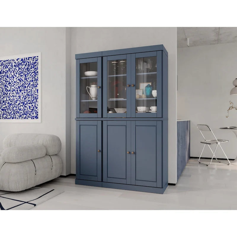  100% Solid Wood 48.5 China Pantry Cabinet with Solid or Clear Glass Doors and Adjustable Shelves - 48.5 x 71.5