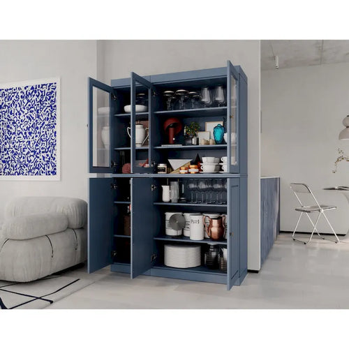 100% Solid Wood 48.5 China Pantry Cabinet with Solid or Clear Glass Doors and Adjustable Shelves - 48.5 x 71.5