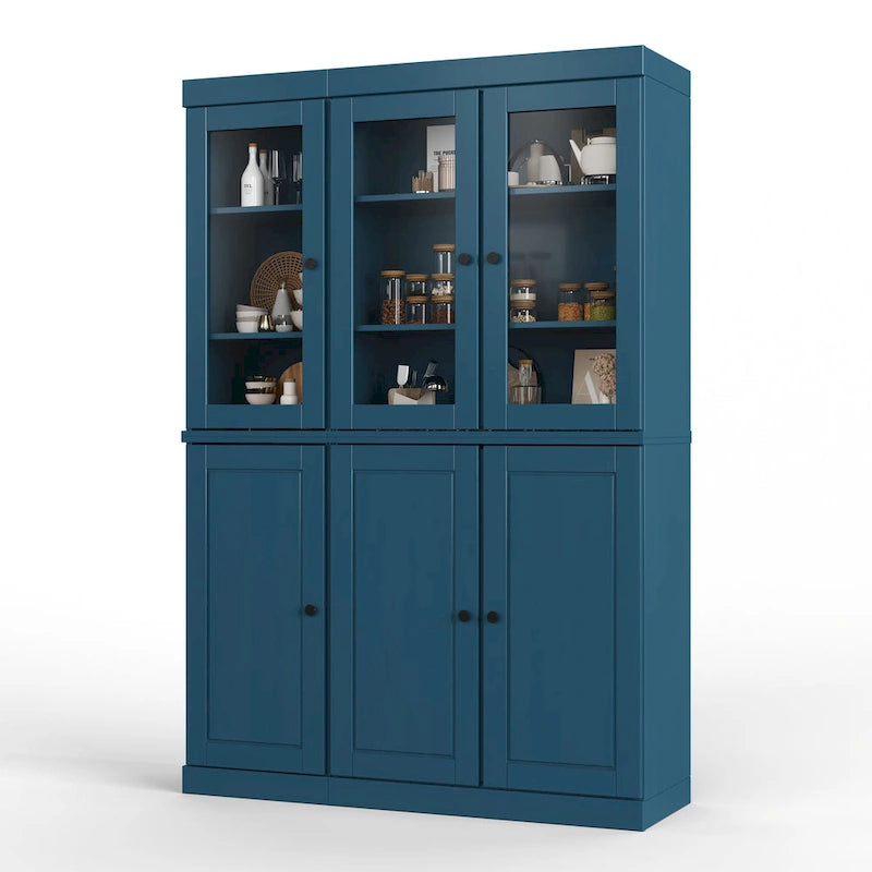 100% Solid Wood 48.5 China Pantry Cabinet with Solid or Clear Glass Doors and Adjustable Shelves - 48.5 x 71.5